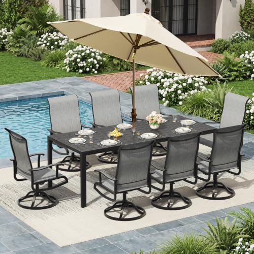 PIZZELLO 9 Piece Patio Dining Set with 8 Outdoor Swivel Dining Chairs