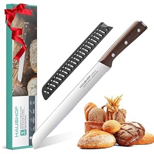 HAUSHOF Bread Knife for Homemade Bread 20 cm, High Carbon Stainless Steel Serrated Kitchen Knife, Full Tang Ergonomically Designed Wooden Handle, Ideal for Slicing Bread, Bagels, Cake