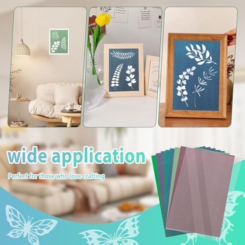 62 Stück Cyanotypie Papier Kit,A5 Hochempfindliches Sonnendruckpapier Naturdruckpapier mit 2 Acrylblatt und 32 Schablonen,Sonnenpapier für Kinder Erwachsene Handwerk DIY zum Basteln