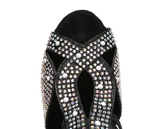 Sandales de danse latine femme L491 noir à strass strassés et talon de 5cm - 5
