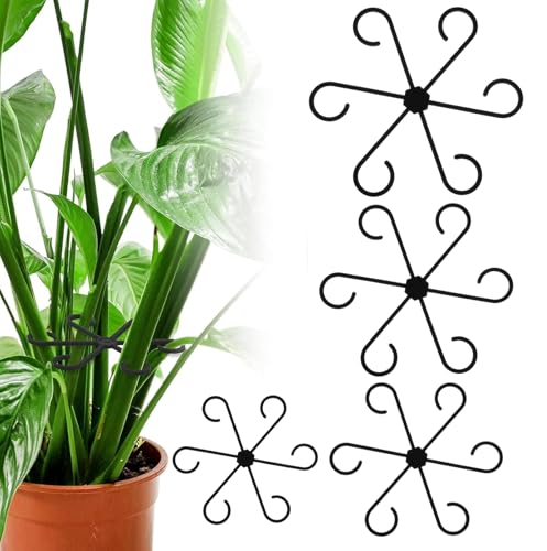 FTONOM5 4pcs Reusable Plastic Plant Support Stakes Indoor Climbing Houseplant Stem Stabilizer, Plant Trellis for Thriving Growth - 4 Sizes Gardening Hook Accessories (Black)