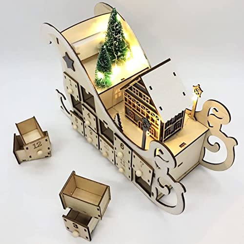 Calendrier De L'Avent En Bois Avec 24 Tiroirs Et Lumières LED - Décoration Noël Enchantée Pour Toute La Famille