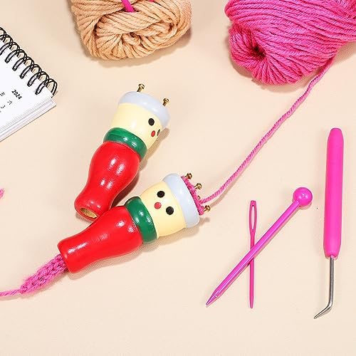 VILLCASE French Knitter Tool, Knitting Dolls French Knitter Knitting Spool Wood Yarn Knitting Doll Wooden Knitting Tools with Needle for DIY Knitting Crafts 4Pcs Random Color