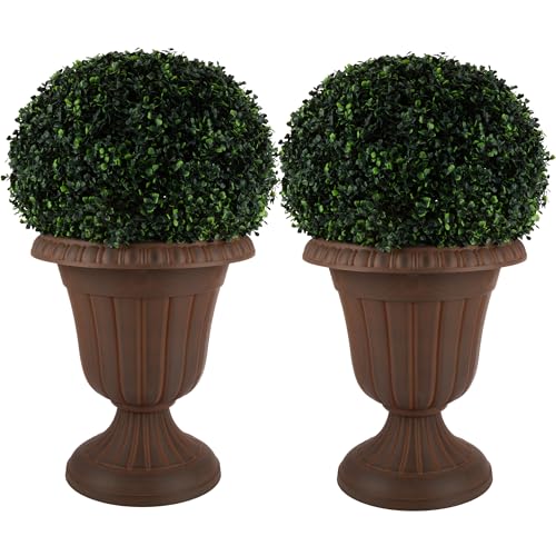Pure Garden Outdoor Planter 2-Pack - 16x18-Inch Urn Planters - Plastic Plant Pots for...