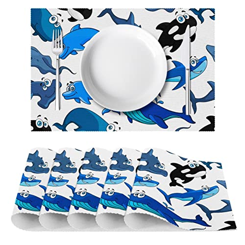 Lot de 6 sets de table de l'océan forme poisson antidérapants et lavables