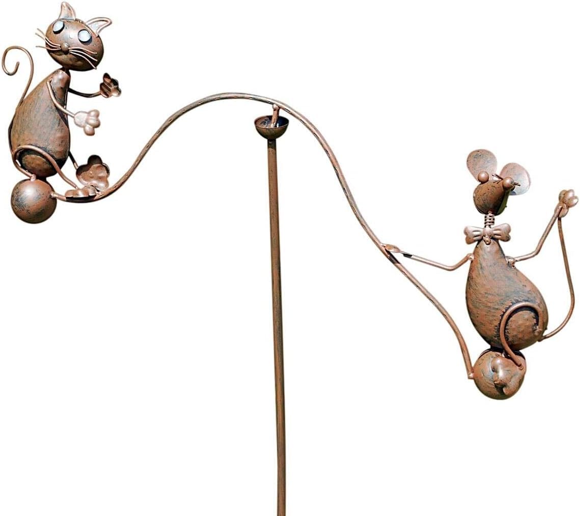 Stylish Bronze Cat Mouse Spinner – Metal Garden Wind Daisy, Outdoor Lawn Decoration, Whimsical Spinning Cat & Mouse Design, for Garden Lovers & Home Décor