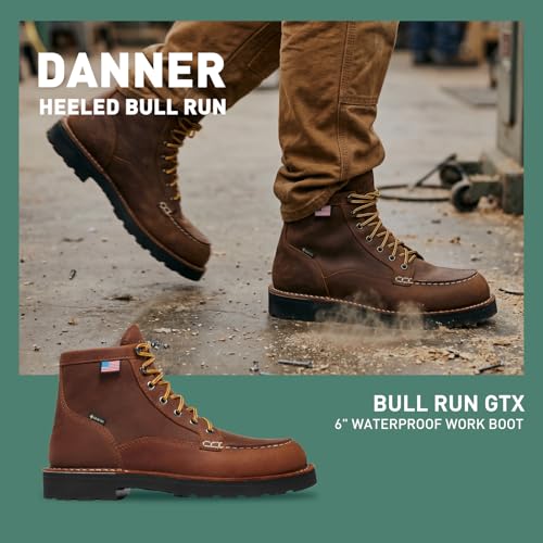 Image of Danner 6 inch Bull Run GTX Work Boots for Men - Oiled Full-Grain Leather Upper with Non Slip Wedge Outsole and 3-Density Cushion Footbed, EH Resistant