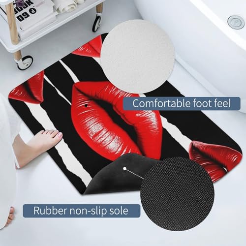 Tapis de bain super absorbant Red Lips séchage rapide et sécurité antidérapante optimale