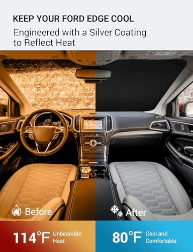Image of Proadsy 2026 Upgrade Windshield Sun Shade Custom Fit 2015-2024 Ford Edge Foldable Front Sunshade Protector Sun Visor Blocks UV Rays Keep Car Cooler