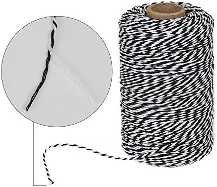 Tenn Well 200M Cotton Bakers Twine, Black and White Twine Kitchen String Perfect for Baking, Gardening, Butchers, DIY Crafts, Gift Wrapping