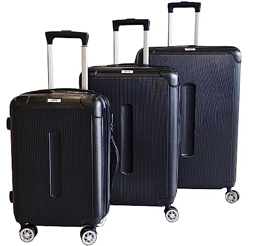 DMS® 3tlg Hartschalenkofferset Hard Shell Basic Hartschalenkoffer Trolley Koffer Reisekoffer Reisekofferset Gepäck Rollkoffer Schloss 4 Rollen ABS-Hartschale Teleskopgriff M-L-XL (RK-3001, Schwarz)