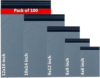 100 Mixed Grey Parcel Bags, Postage Bags, Mailing Bags 5 Sizes 20 Each Poly Postal Bags Self Seal Small to Large Mailing Bags Packaging Assorted Mailers Posting Shipping Post Parcels Package Bags