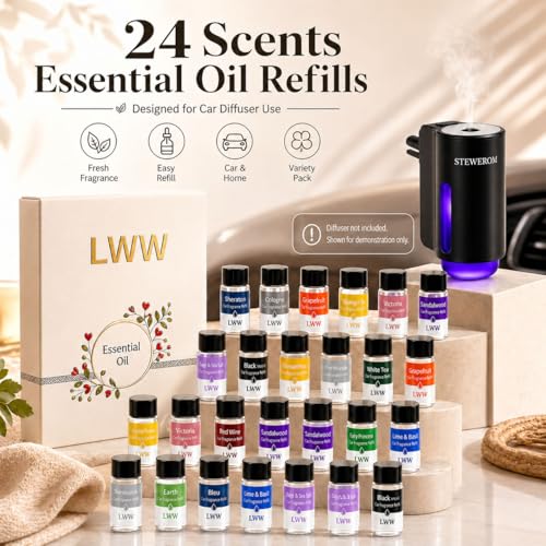 Image of Car Air Freshener Diffuser Refills, 24 PCS 10ml Essential Oils Mixed Fragrance Set, Long Lasting Car Fragrance Oil Replacement for Car Diffusers, No Diffuser Included