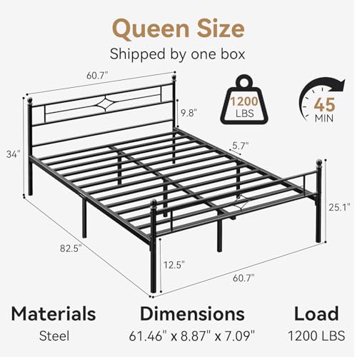 Image of Nelaukoko Queen Metal Bed Frame with Headboard and Footboard, Platform Bed Frame Queen Size with Storage Underneath, Strong Metal Slats Support, No Box Spring Needed, Easy Assembly