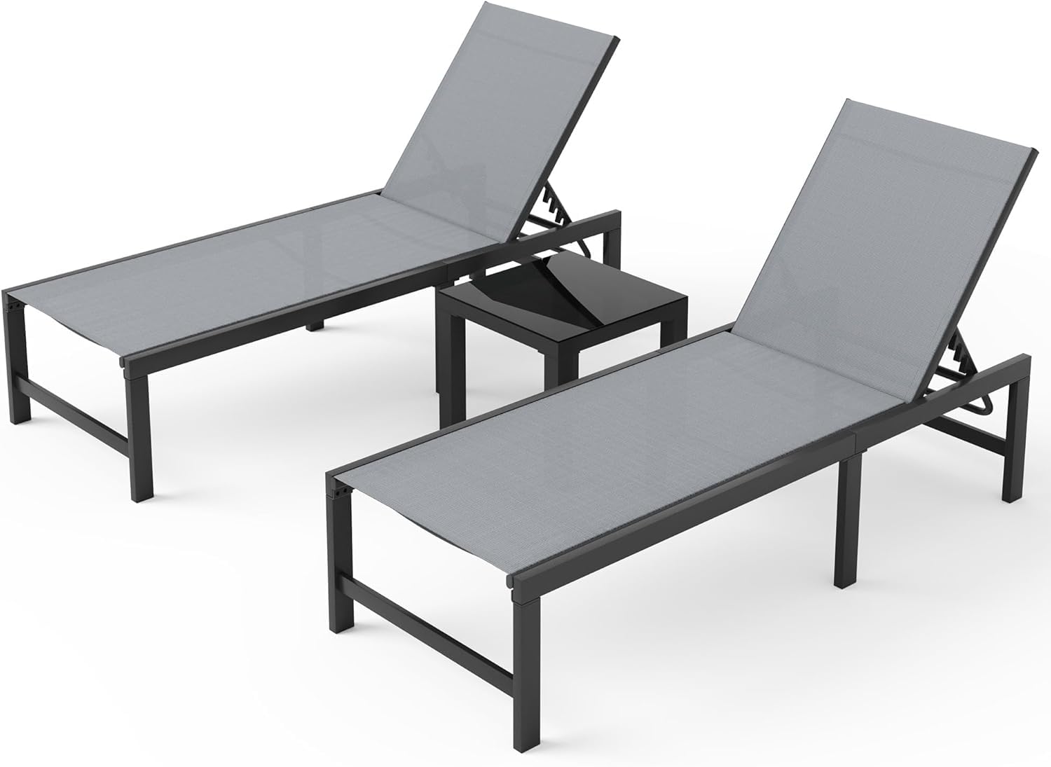 UDPATIO Outdoor Chaise Lounge Chair Set of 2 with Table Pool Lounge Chairs for Outside, Adjustable Lounger for Poolside Lawn Deck Lay Flat Sunbathing