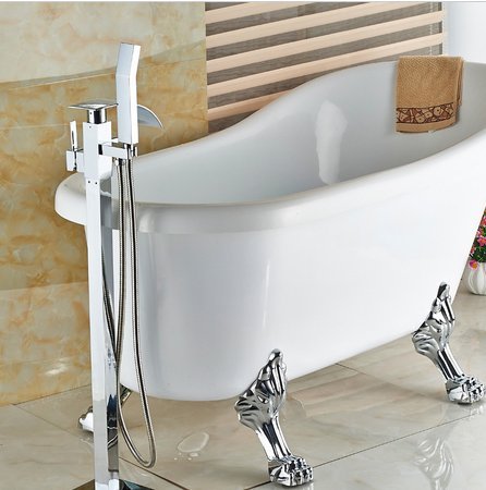 Mitigeur bain douche sur pied à poignée simple et finition chrome éclatant