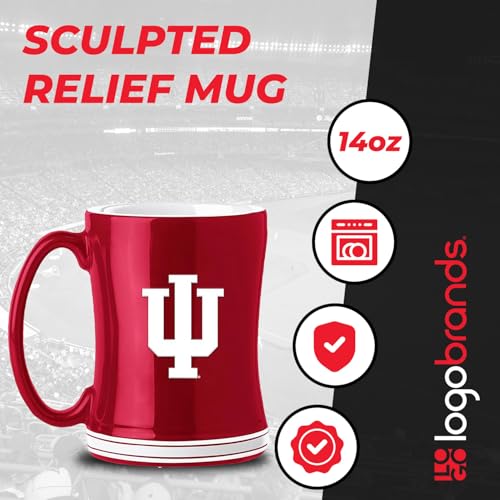 Image of Logo Brands NCAA Indiana Hoosiers 14oz Ceramic Relief Mug with Team Logo and Elongated Handle