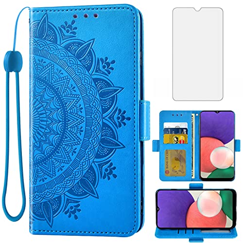 Housse Samsung A22 5G Asuwish en bleu avec dragonne pour vos déplacements urbains