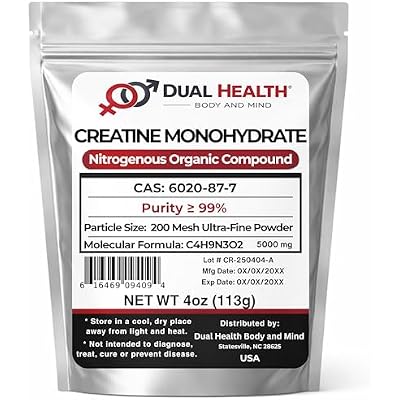 Creatine Monohydrate (4 oz) 200 Mesh Pure Micronized Powder Bulk Supplement Pre Workout, Body Building, Strength, Athletic Performance, Muscle Recovery, 5g (5000mg) Serving Size