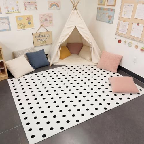 Maasechs 3.3 x 4 ft Calming Corner Classroom Rug Polka Dot Black and White Boho Reading Corner Item Teacher Area Rug Educational Soft Fluffy Carpet Floor Mat for Nursery Homeschool Playroom Elementary