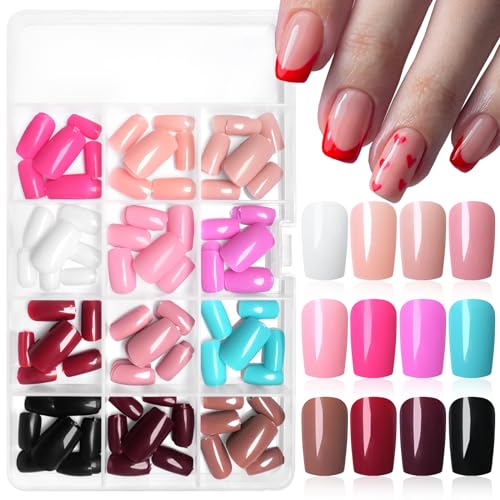 LuckForever 288pc Square Press on Nails Medium Fake Nails Tips Full Cover Glue on Nail Medium Acrylic Nails Press ons Nail Square False Nail Artificial Fingernail with Adhesive Tabs for Women Girls