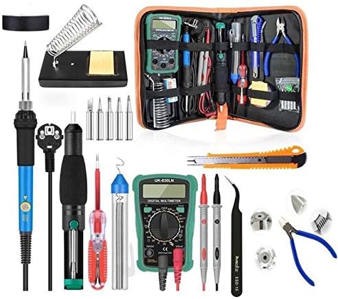 Soldering 220V 110V 60W Adjustable Temperature Electric Soldering Iron Kit Multimeter 5 pcs Soldering Tips Desoldeirng Pump Welding Tools - (Power: 110V US, Color: B KIT)