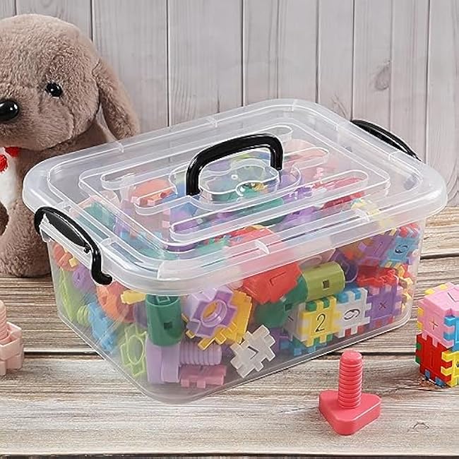 Quickquick 8 L Plastic Latching Box with Handle, Storage Latch Bins with Handles, Clear, 2 Packs