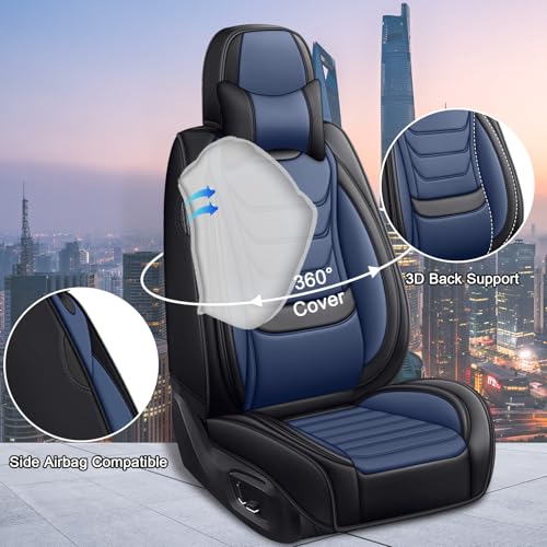 Image of Car Seat Covers Fit for Chevrolet Tahoe 1995-2025, Leather Automotive Seat Covers for Trucks, Heavy-Duty Wear Resistant Seat Protectors, Easy to Install, 5 Seats with Pillows, Black Blue