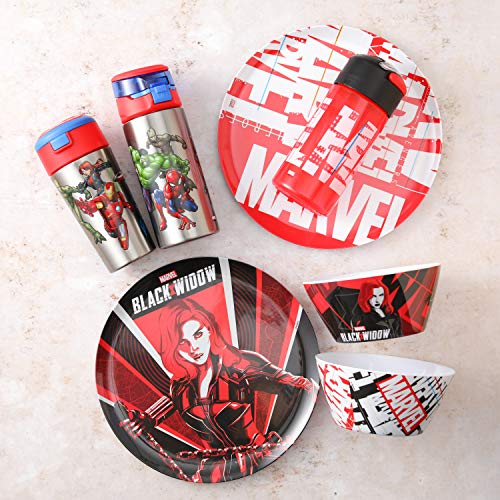 Zak Designs A garrafa de água de aço inoxidável durável da Marvel Comics com botão de pressão e tamp