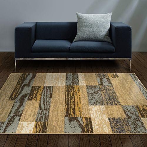 SUPERIOR Indoor Area Rug, Jute Backed, Modern Geometric Patchwork Floor Decor for Bedroom, Office, Living Room, Entryway, Hardwood Floors, Rockwood Collection, 4' x 6', Light Blue/Beige