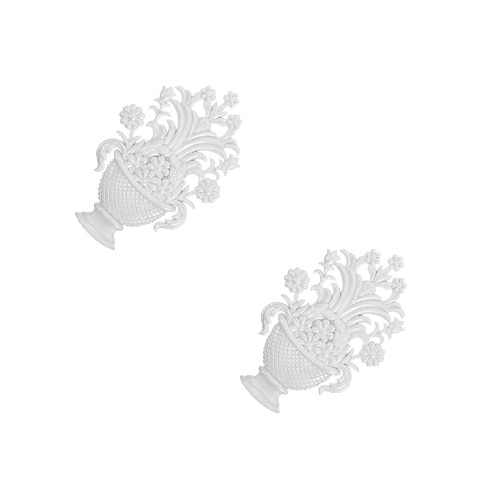 LOGOFUN 2PCS DIY Unpainted Carved Plastic Flower Corner Appliques for Home Office Furniture Cupboard Cabinet Decoration - White