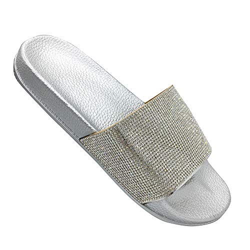 Funkymonkey Women's Slides Rhinestone Glitter Slip On Footbed Platform Sandals (9 M Us, Silver) #TOP5