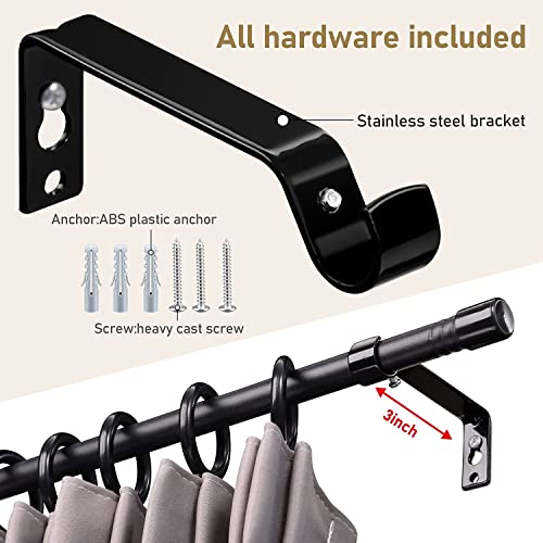 Miniatura 5 de Barra De Cortina, 76-340cm Barra Para Cortinas Extensible Con Soportes, 16 Mm De Diámetro Barra De Cortina Juego Ajustable De Herrajes De Acero Inoxidable Decorativa Para Dormitorio Negro Mate