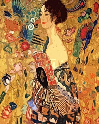 TUMOVO Paint by Numbers Kit for Adults Acrylic Gustav Klimt Oil Painting Character Portrait Canvas Woman with Fan Digital Painting Combination Set Painting for Beginners Abstract Drawing(16''Wx20''H)