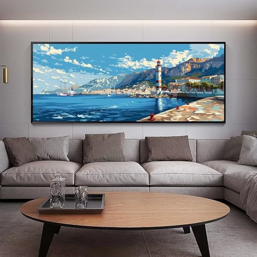 Diamond painting adulte île et phare géant pour sublimer votre grand salon