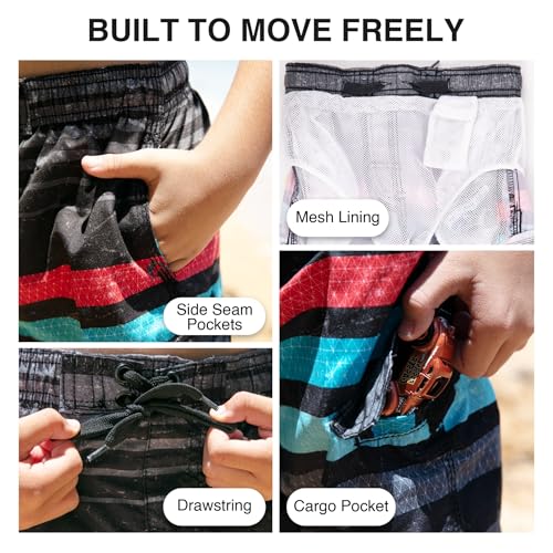 Image of Kanu Surf Boys' Victor Stripe Quick Dry Beach Board Shorts Swim Trunk
