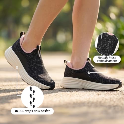 Image of YOHO Women Walking Shoes Rushhour Dynamic | Cushioned, Comfortable, Lightweight & Breathable Knitted Slip-Ons | Every Day Casual Wear Without Lace, Stylish Footwear for Ladies /Girls -900