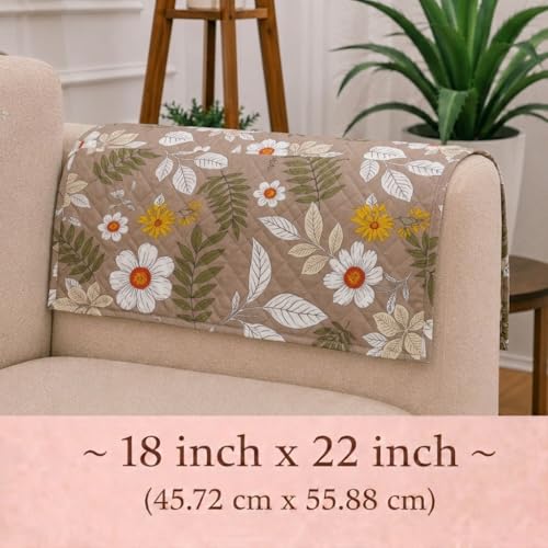 Image of STITCHNEST 'Frostvine Collection' Sofa Armrest Cover | Cotton Quilted Fabric, Washable & Durable for Modern Living (18 x 22 Inches)