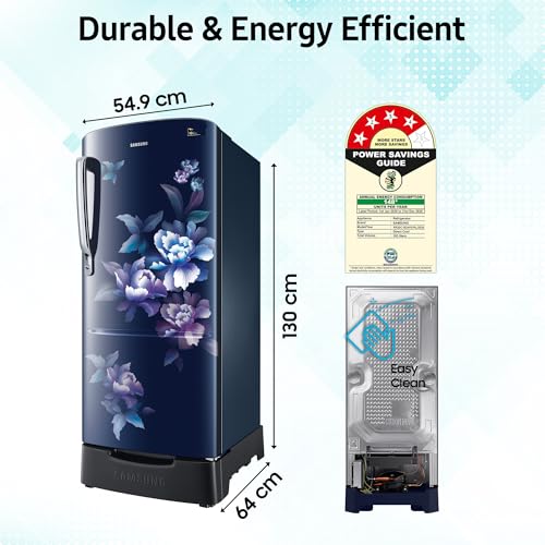 Image of Samsung 183 L, 4 Star, Digital Inverter, Direct-Cool Single Door Refrigerator (RR20C1824HV /HL, Himalaya poppy Blue, Base Stand Drawer)