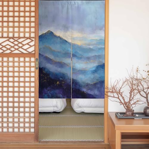 Sauoromeon のれん カーテン 幅100x丈200cm 厚手 遮光 暖簾 ドアカーテン 仕切り 目隠し 通気性 和風 おしゃれ フラット リング対応 ひも付き ペンキ 芸術 レトロ 山 勝手口 玄関 キッチン リビング 春夏秋冬