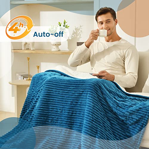 Image of Bearhug Electric Blanket Heated Throw, 50 inchx60 inch Ribbed Flannel & Sherpa Fast Heating Blanket, 6 Heating Levels & 4H Auto Off, Over-Heat Protect, ETL, Machine Washable
