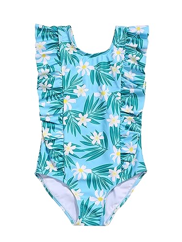 LIZENS Girls One Piece Hawaiian Ruffle Swimsuit - Beachwear Bathing Suit for Kids