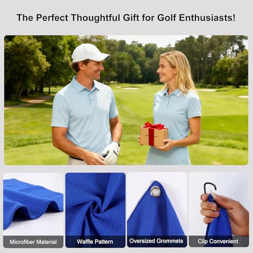 BasicGear Golf Towel with Carabiner Clip, 3 Pack, 16x16 in, Black/Red/Blue - image 6