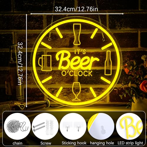 Image of Beer Neon Sign Bar Neon Sign It's Beer O'Clock Sign for Wall Decor Man Cave | LED Dimmable USB Powered Neon Beer Signs for Home Bar,Kitchen Basement Bar,Bachelor Party,Pub Wall Decor, Beer Lovers Gift