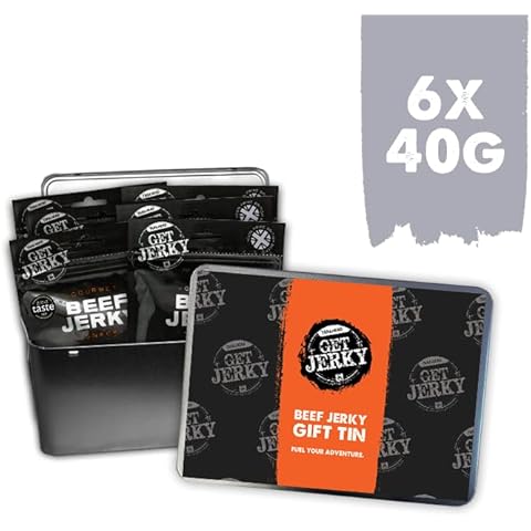 Get Jerky - The Gourmet Welsh Beef Jerky Gift Tin - High Protein & Gluten Free Snack - 6x40g Cover