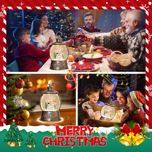 Christmas Cardinal Snow Globe 12.5In High, Snowman Musical Snow Globe Lantern Lights with 6 Hour Timer and Batteries Powered, Retro Style Holiday Glitter Globe for Xmas Home Decoration and Santa Gifts - Thumbnail 5