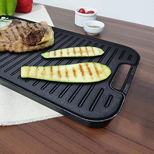 Uma Chapa Bifeteira Dupla Face com Duas Alças em Ferro Fundido 48x26 Face Lisa e Grelhada