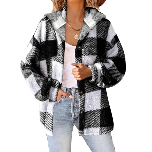 Women's Plaid Hooded Jacket Long Sleeve Casual Fashion Cardigan Jacket Coats Fall Winter Outwear Outfits Clothes2