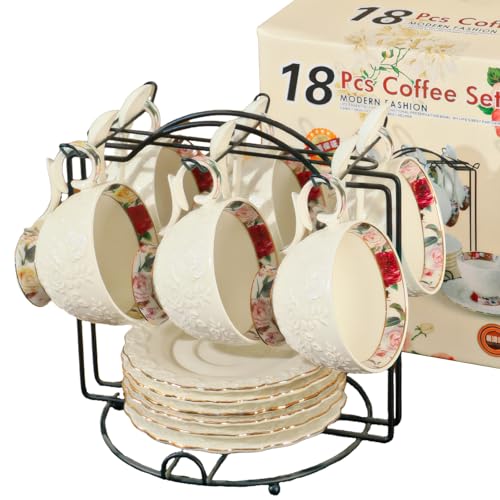 Service À Café En Céramique 18 Pièces, 200 Ml, Avec Soucoupe Et Cuillère, Design Européen, Idéal Pour Le Thé De L'après-Midi - Pastoral Rose