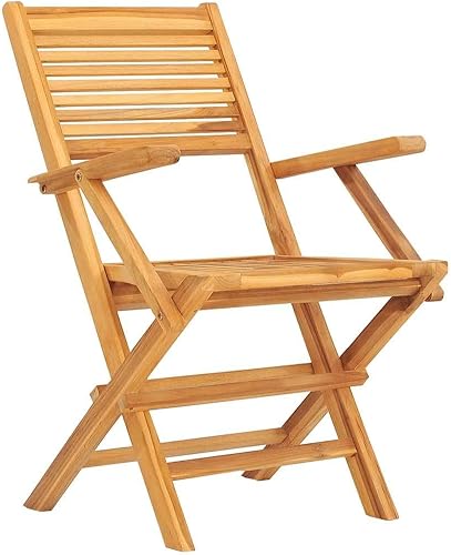 Miniatura 4 de Folding Garden Chair Set of 2, Natural Teak Solid Wood, Outdoor Dining Seating for Balcony, Patio, Weather-Resistant Furniture